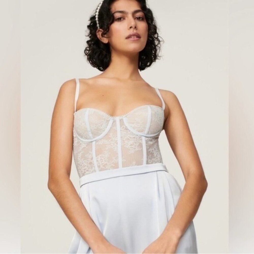 White Wide-Leg Jumpsuit with Bustier Top - Picture 2 of 8